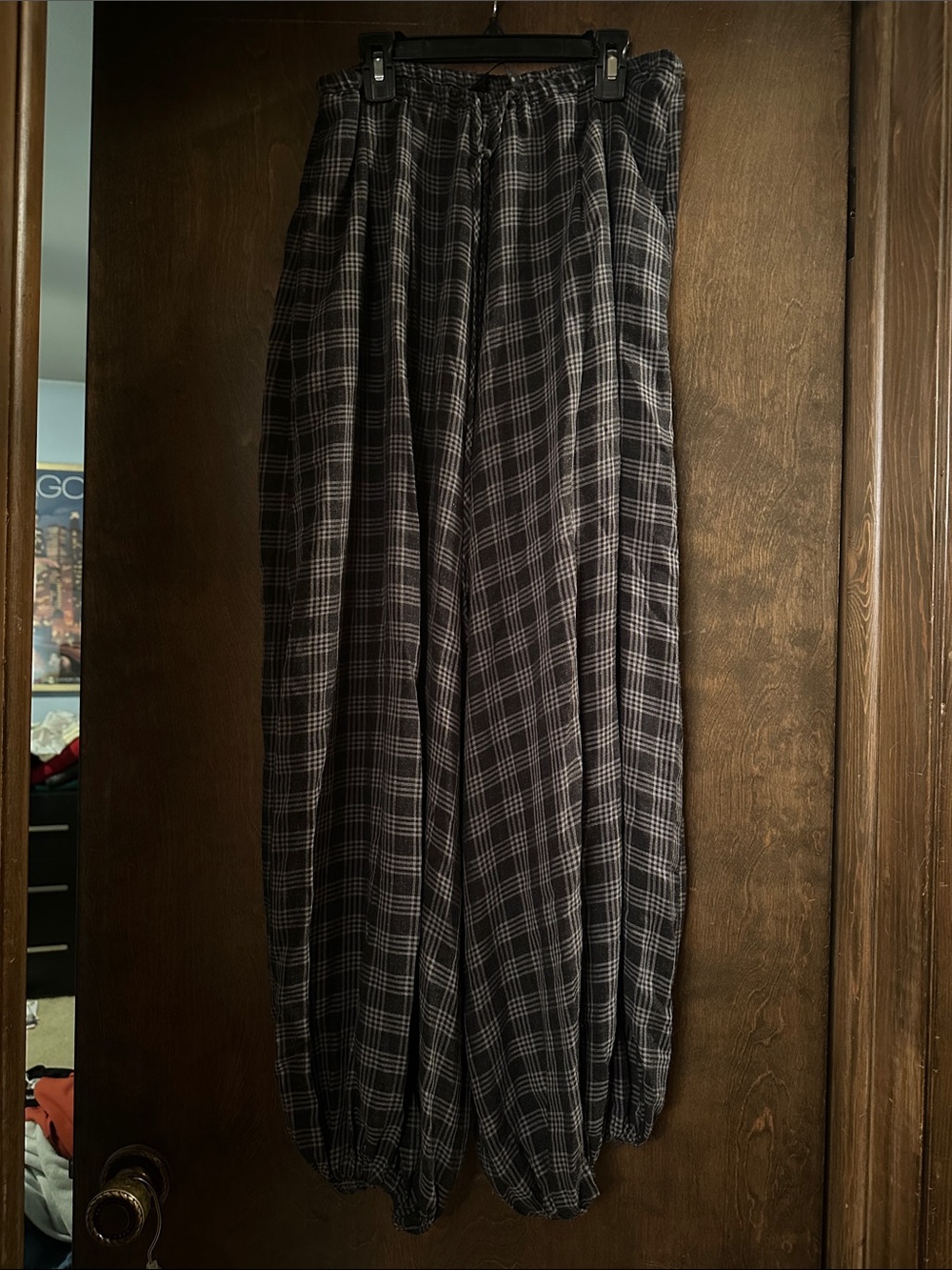 Zara Black and Gray Plaid Relaxed Pants